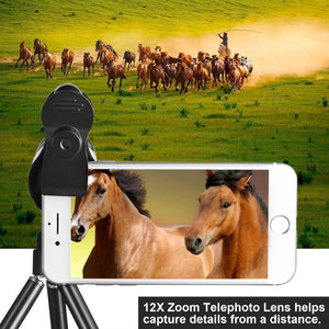 TECHO Universal 12X Zoom Telephoto Lens, Professional HD Super Wide Angle Lens, Macro Lens for iPhone Samsung Google & Most Smartphones